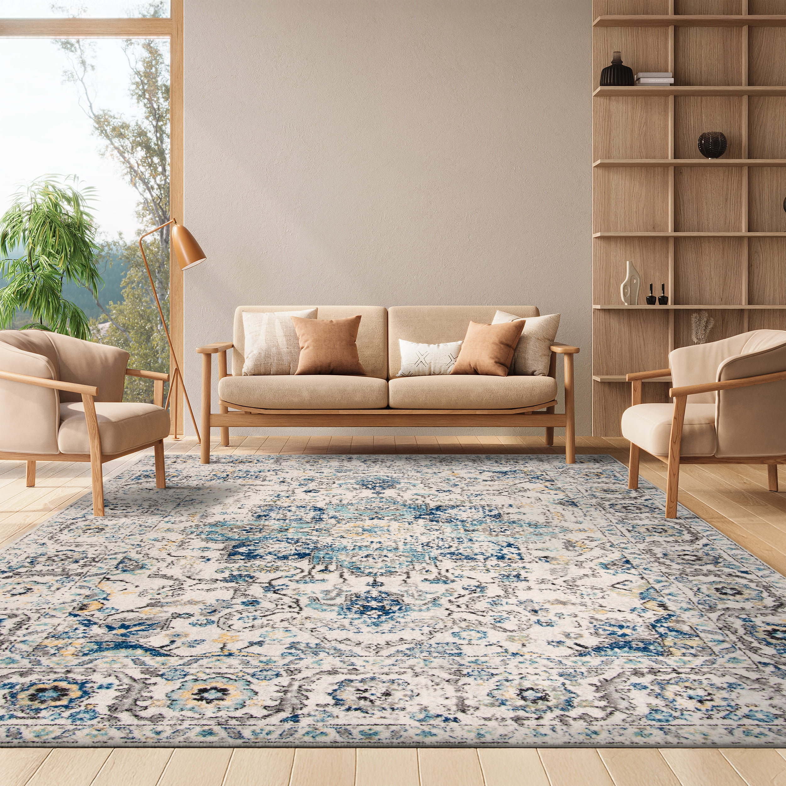Safavieh Madison Rug Collection Power Loomed Turquoise/Ivory Oriental Area Rugs, 9' x 12', Stain Resistant