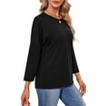 thumbnail image 3 of MOMOFEEL Long Sleeve Top for Woman Crewneck T-Shirts 3/4 Sleeve Tunic Tops For All Seasons (M9001 Black L), 3 of 6