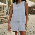 thumbnail image 4 of Women'S Summer 2 Piece Outfits Sleeveless Tank Top Matching Shorts Sets Cotton Striped Sweatsuits Blue M, 4 of 7