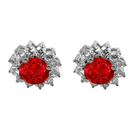 Round Ruby And Cz Halo Stud Earrings In 14k White Gold 5 Ct Round Ruby And Cz Halo Stud Earrings In 14k White Gold 5 Ct