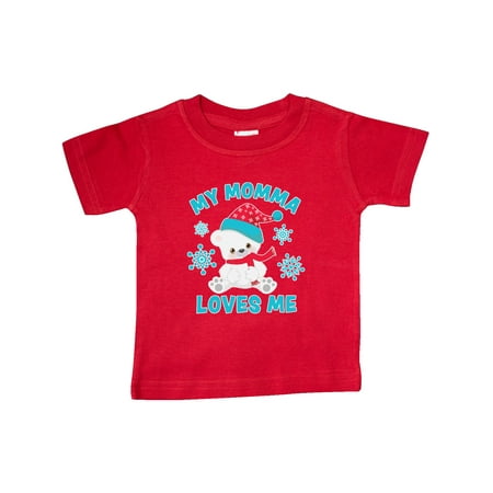 

Inktastic Polar Bear My Momma Loves Me in Santa Hat with Snowflakes Gift Baby Boy or Baby Girl T-Shirt