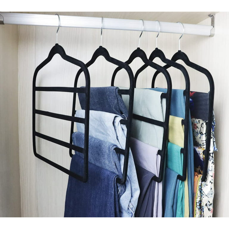 4 Pack Closet Organizers and Storage, Bomutovy Velvet Pants Hangers Space Saving Hanger 4 Tier Non Silp Clothes Hanger for College Dorm Room, Closet