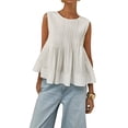 thumbnail image 1 of Blusa Plisada Sin Mangas con Peplum de Verano para Mujer, Estilo Babydoll Y2K con Cuello Redondo. XS, 1 of 9