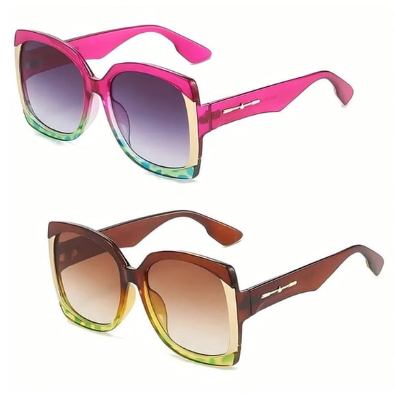2 Pack Oversized Square Sunglasses for Women ,Fashion Gradient Lens Sun Glasses, Ladies UV Protective Big Sunnies Shades.