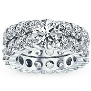 Pompeii 9 1/2ct Diamond Eternity Engagement Ring Wedding Set 14k White Gold Lab Grown