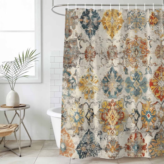 Farmhouse Morocco Waterproof Fabric Shower Curtain,Boho Abstract Shabby Texture Art Waterproof Fabric Shower Curtain for Bathroom Curtains Bathtubs Hotel Shower Curtains with 12 Hooks Small 36x72in