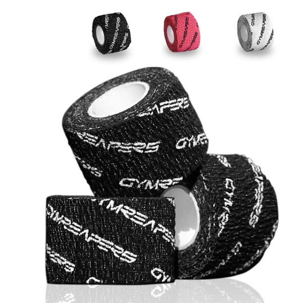 Gymreapers Cinta adhesiva para levantamiento de pesas para pulgar, cinta atlética elástica, agarre y protección para levantamiento olímpico, entrenamiento cruzado, levantamiento de pesas, gancho (negr