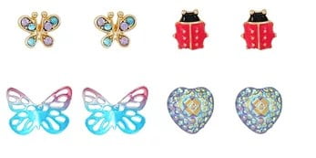 Young Women's Wonder Nation mulit color 21 Pack Stud Earring Set featuring Butterflies, Love, and Hearts.