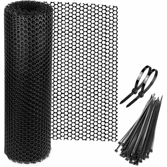 Duslogis Chicken Wire Fence Mesh, Plastic Hexagonal Fencing for Gardening with Zip Ties, 15.7IN x 16.4 FT Black Poultry Fencing,Garden Netting, Chicken Wire Frame for Crafts, Floral Netting