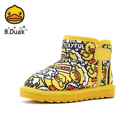 

B.Duck Boys Snow Boots Soft-soled Velvet Non-Slip High Top Shoes With Cartoon Duck Print For Fall Winter New