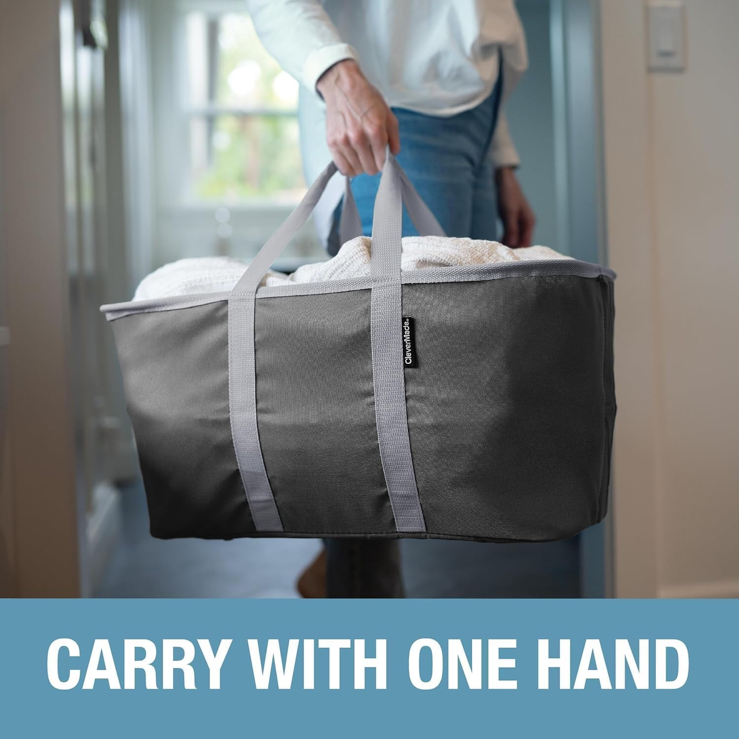 CleverMade Collapsible Laundry Tote, Midnight Black/Shadow Gray, 2-Pack