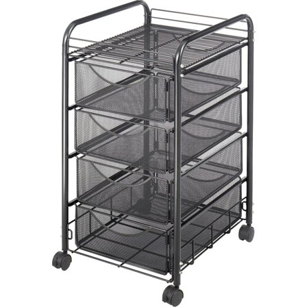 Pemberly Row Contemporary Mesh File Cart with 4 Drawers in Black