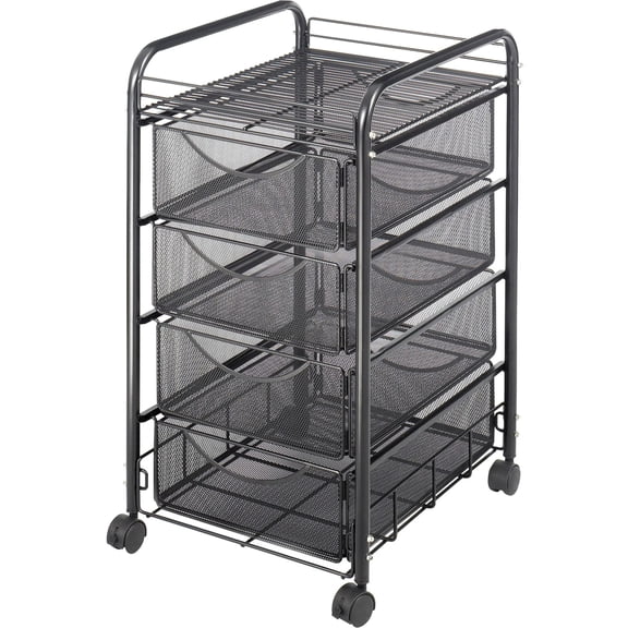 Pemberly Row Contemporary Mesh File Cart with 4 Drawers in Black