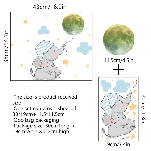 Pegatinas de pared luminosas con forma de elefante, luna y estrella, pegatinas de pared fluorescentes creativas, pegatinas decorativas para dormitorio, pegatinas autoadhesivas