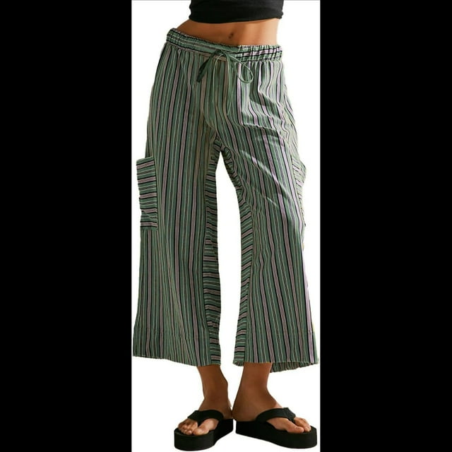 Pantalones Anchos de Verano para Mujer, Cómodos, Color Verde , Talla XL