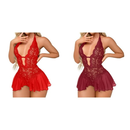 2-Pack Women Large Size Underwear Lace Passion Jumpsuit Bodysuit Underwear Lingerie plus Lingerie Underwire Lingerie for Women Womens Dress up Lingerie Xmas Lingerie Lingerie for