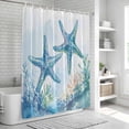 thumbnail image 6 of Teal Blue Coastal Coral Bathroom Shower Curtains with 12 Hooks Polyester Waterproof Shower Curtain for Stalls and Bathtubs Summer Ocean Watercolor Starfish Decorative Bathroom Curtain 54x78 Inches, 6 of 8