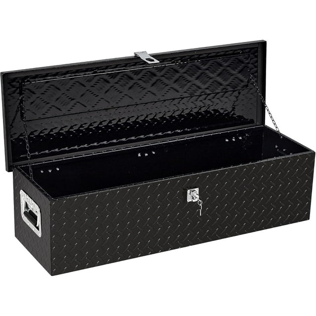 QinaQin 39-Inch Heavy-Duty Aluminum Diamond-Patterned Toolbox, Truck Bed Tool Organizer with Side Handle, Lock and Key. Dimensions: 39 Inches x 13 Inches x 10 Inches