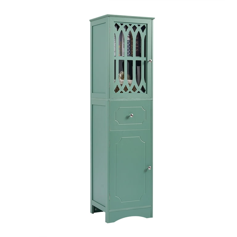 Tall Freestanding Bathroom Storage Cabinet With Drawers And Adjustable  Dividers, Green - ModernLuxe