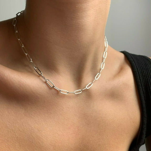 3MM Solid Links 925 Sterling Silver Italian Paperclip Rolo Chain Necklace Italy 12''-36'' All Sizes
