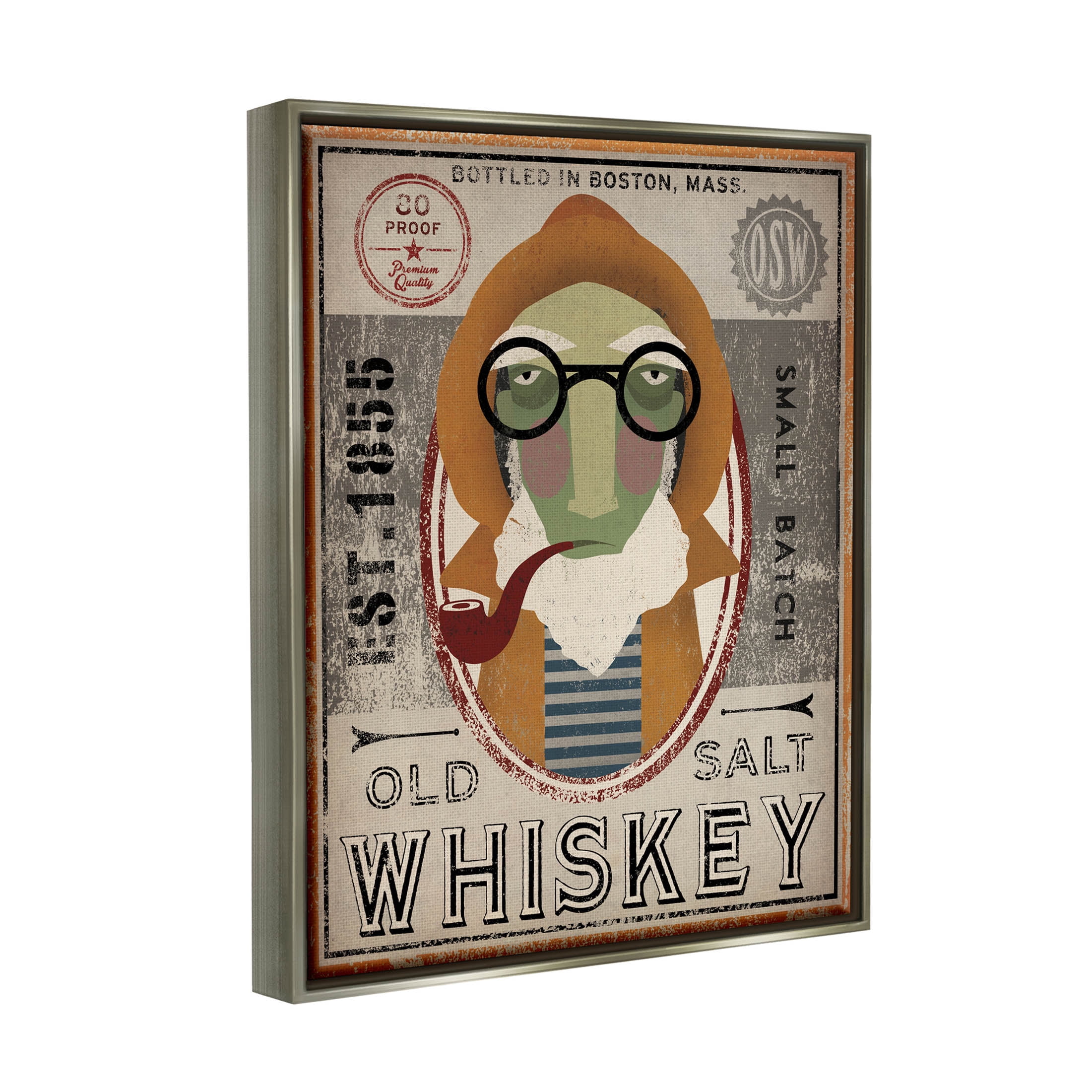 Stupell Industries Vintage Whiskey Logo Sign Graphic Art Luster Gray Floating Framed Canvas Print Wall Art, Design by Ryan Fowler