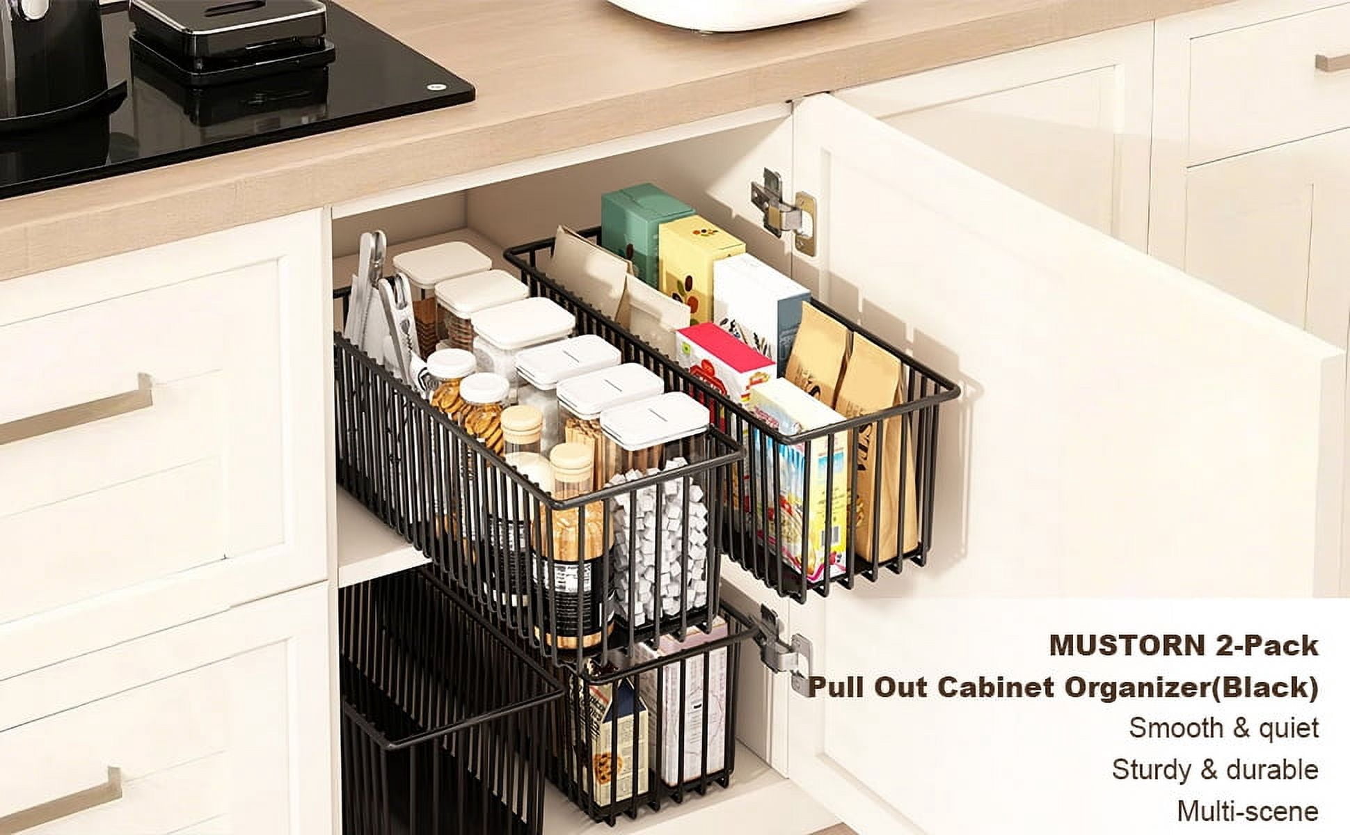 2025 New 2 Pack Pull Out Cabinet Organizer, Multifunctional Sliding Shelves, Sturdy Carbon Steel Roll-Out Drawers For Kitchen Cabinet Pantry Bathroom Under Sink