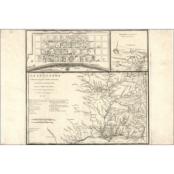 24"x36" Gallery Poster, 1762 map of new orleans louisiana