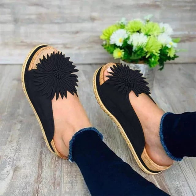 Vacaciones de ocio para mujer Cómodas flores de terciopelo Parte inferior gruesa plana con sandalias Wmkox8yii ytu2044