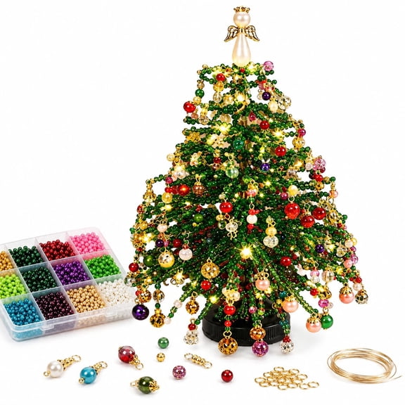 Jingle Beads Christmas Tree, DIY 3D Crystal Craft Kit with Warm LED Light, Easy Assembly Holiday Decor for Home Office Desk