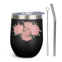 Rose 12oz Insulated Wine Tumbler with Lid and Straw – Double Wall Vacuum Mug Stainless Steel 304 Interior for Hot & Cold Drinks Coffee, Wine, Cocktails