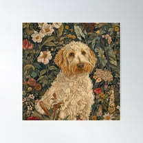 Sweet Goldendoodle Doodle Dog In Vintage Garden Poster Wall Art, Modern Wall Decor For Living Room Bedroom, 30x30 UNFRAMED