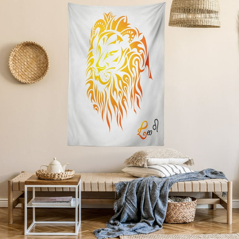 Astrology Tapestry Leo Zodiac Sign on Plain Background Sun Mystic Lion King Self Power Universe Theme Wall Hanging for Bedroom Living Room Dorm