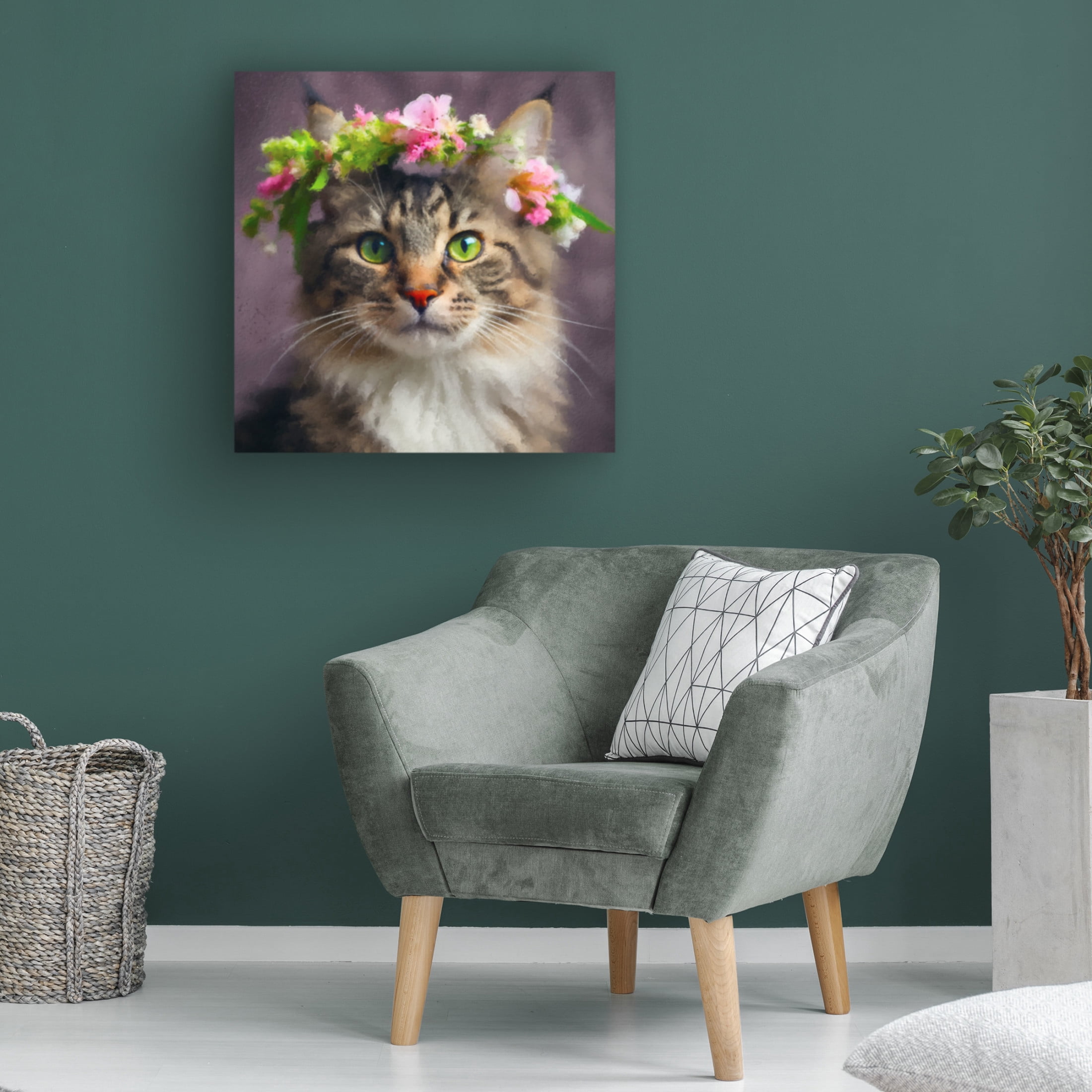 Canvas Wall Art - Sean Parnell 'Cat Flower 2' Wall Art for Living Room, Bedroom, or Office Décor by Trademark Fine Art - 35 x 35 Inches