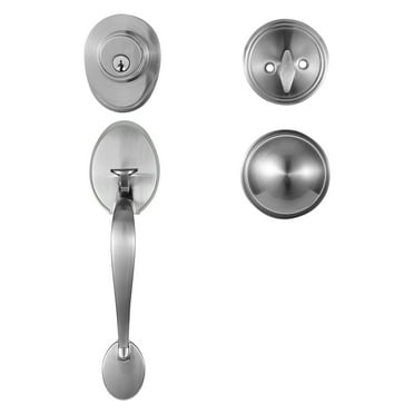 KFFKFF Satin Nickel Entry Door Handle Plus Deadbolt, Interior Lever Included, Flexible Hole Placement Single Cylinder Lockset, Suitable for Both Right & Left Handed Entryways