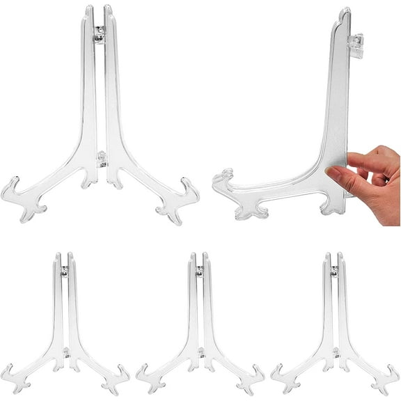 Set of 5 Clear Plastic Easels or Stand/Plate Holders - 9 Inch