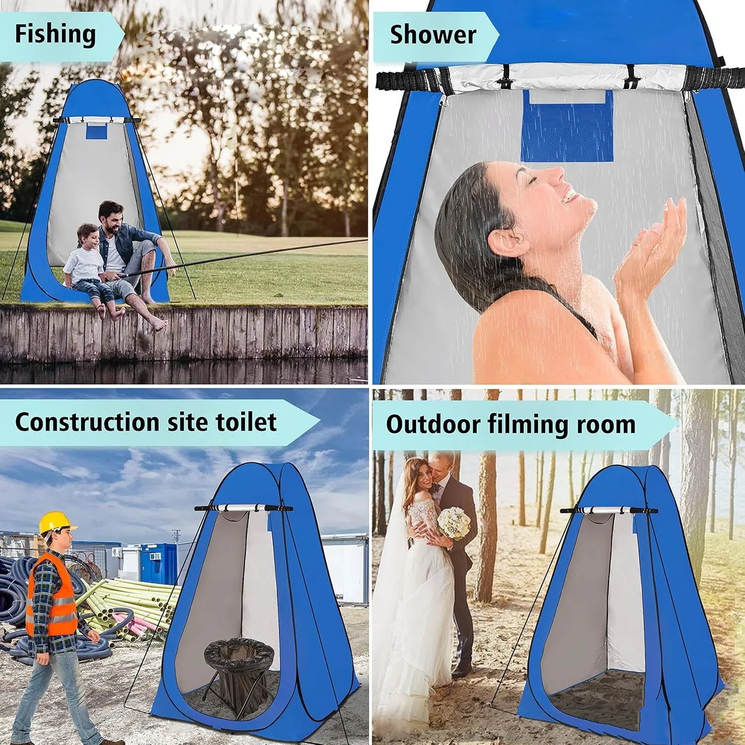 Up Privacy Tent, Outdoor Privacy Shower Tent Portable Changing Room Camping Toilet with Carry Bag, Foldable Privacy Shelter Dressing Room Bathroom Toilet Shower Tent for Camping, Blue