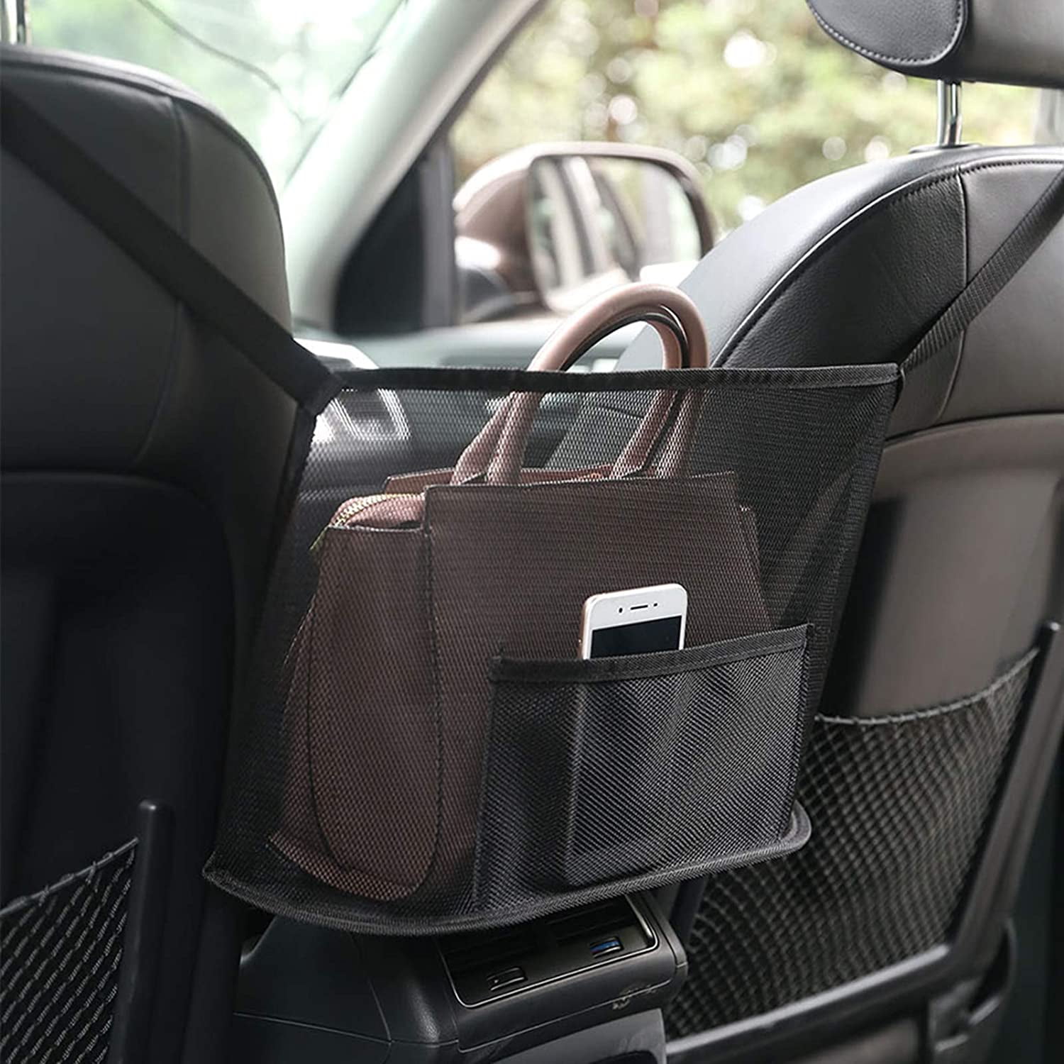 Purse Holder for Car, Net Pocket Handbag Holder, Car Storage Organizer Between Front Seats Car