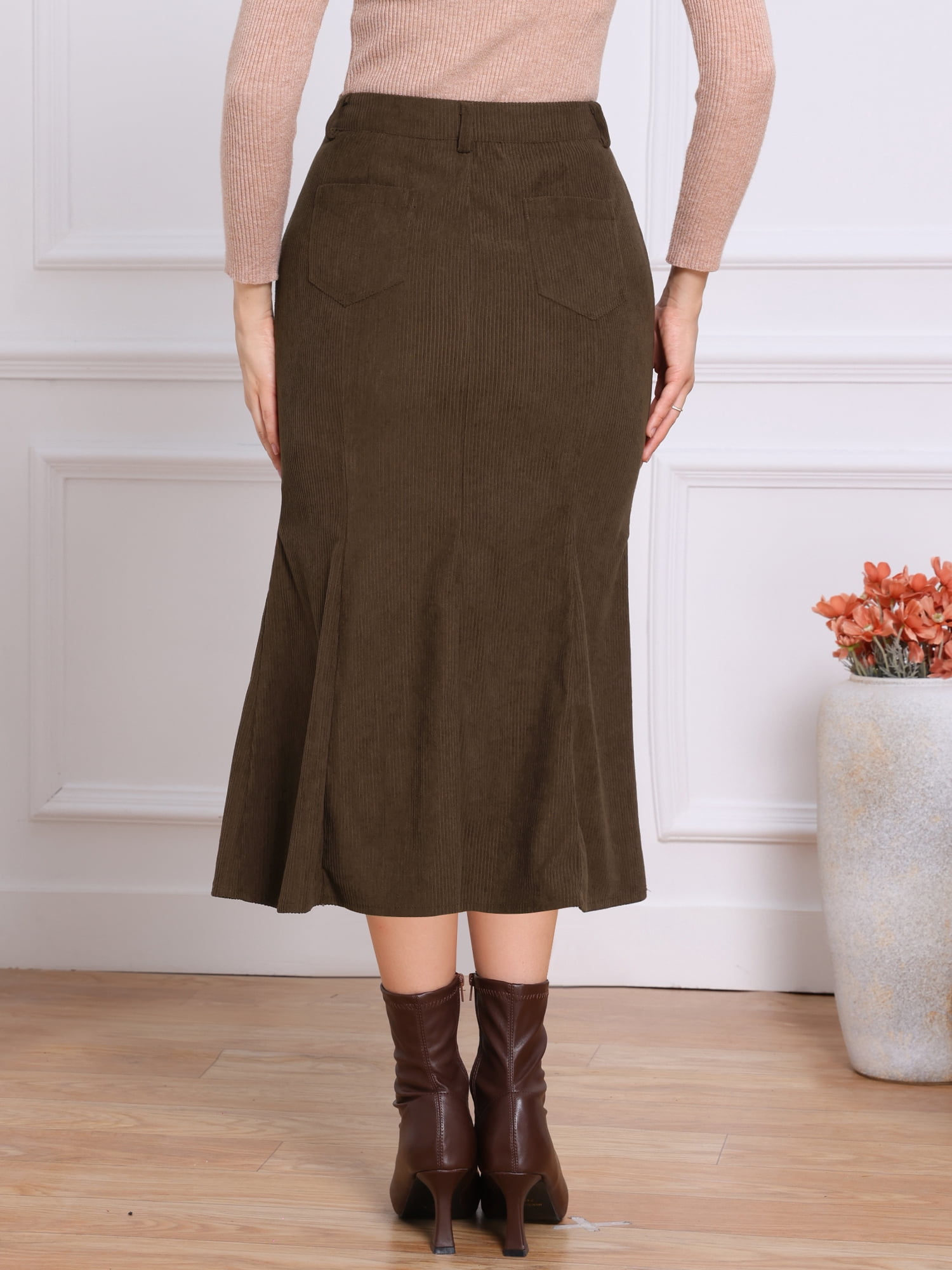 DARING DIVA Women's High Waisted Bodycon Mermaid Skirts S Brown
