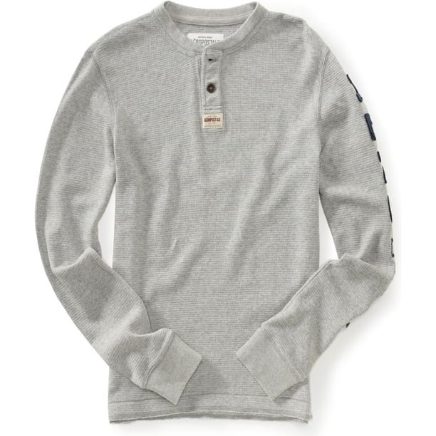 Aeropostale - Camiseta térmica para hombre, color gris, talla mediana Aeropostale henley