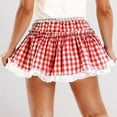 thumbnail image 4 of Aihuaihua Blue Gingham Skirt Women, Lace Trim Short Skirt Flowy Mini Plaid Skirt Summer Fall Casual Clothes Y2k Trendy Streetwear Red L, 4 of 6