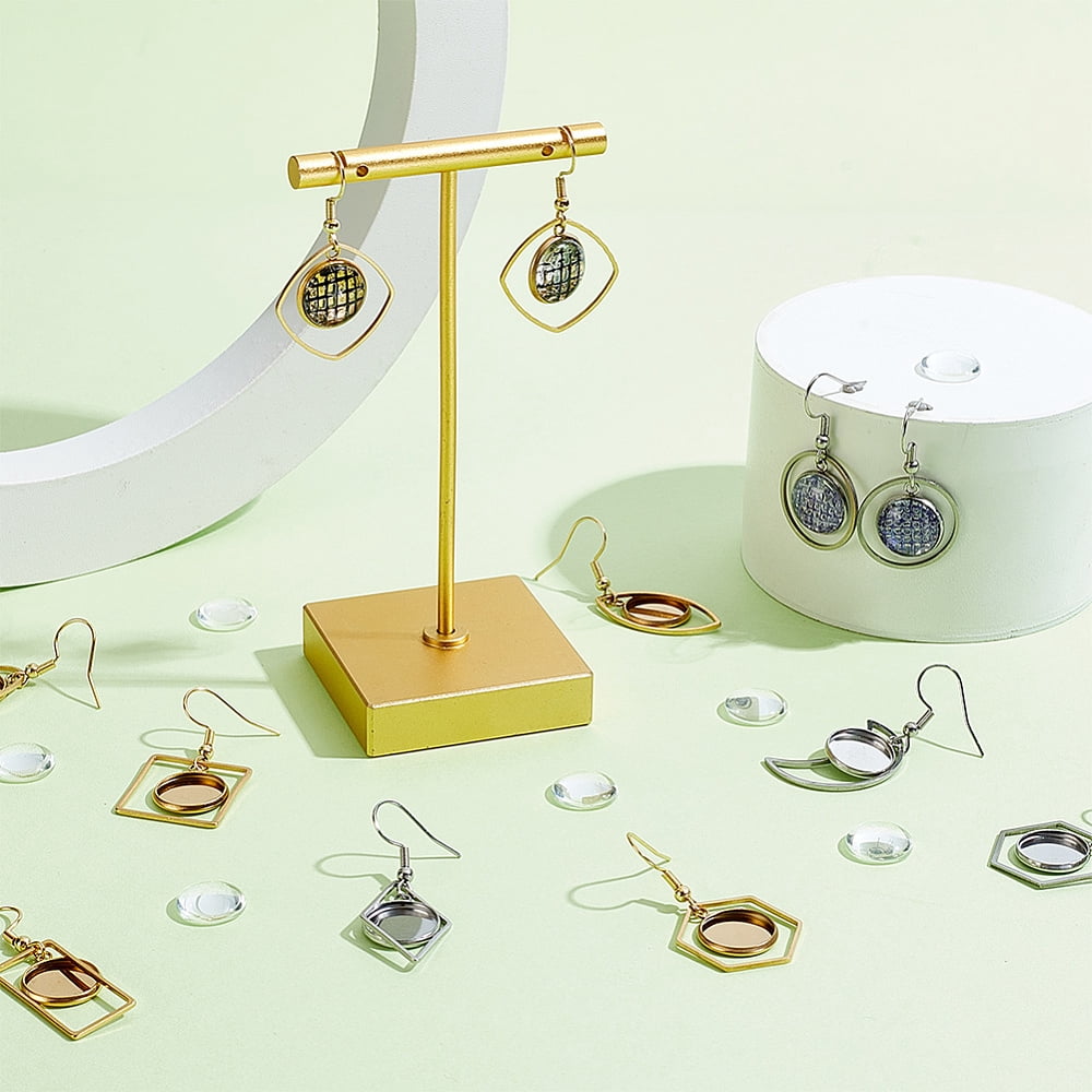 1 Set DIY Blank Dome & Mixed Shape Stainless Steel Dangle Earring Making Kit Mixed Color 45mm 28 pairs/set