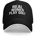 thumbnail image 1 of Real Women Play Golf Unisex Vintage Washed Baseball Cap Adjustable Dad Hat Black, 1 of 7