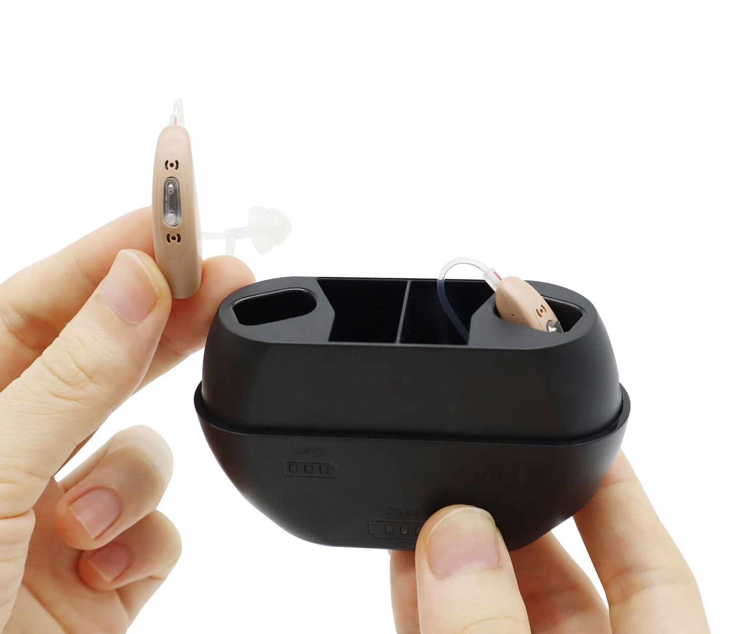 OTC Hearing Aids with Noise Cancel for Seniors, Behind-The-Ear Style, Charging Box, 2 Piece,CHOSGO V402R Beige