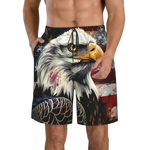Balery Retro American Eagle A Traje de Baño Estilo Hawaiano para Hombre, Shorts de Secado Rápido con Bolsillos-X-Large