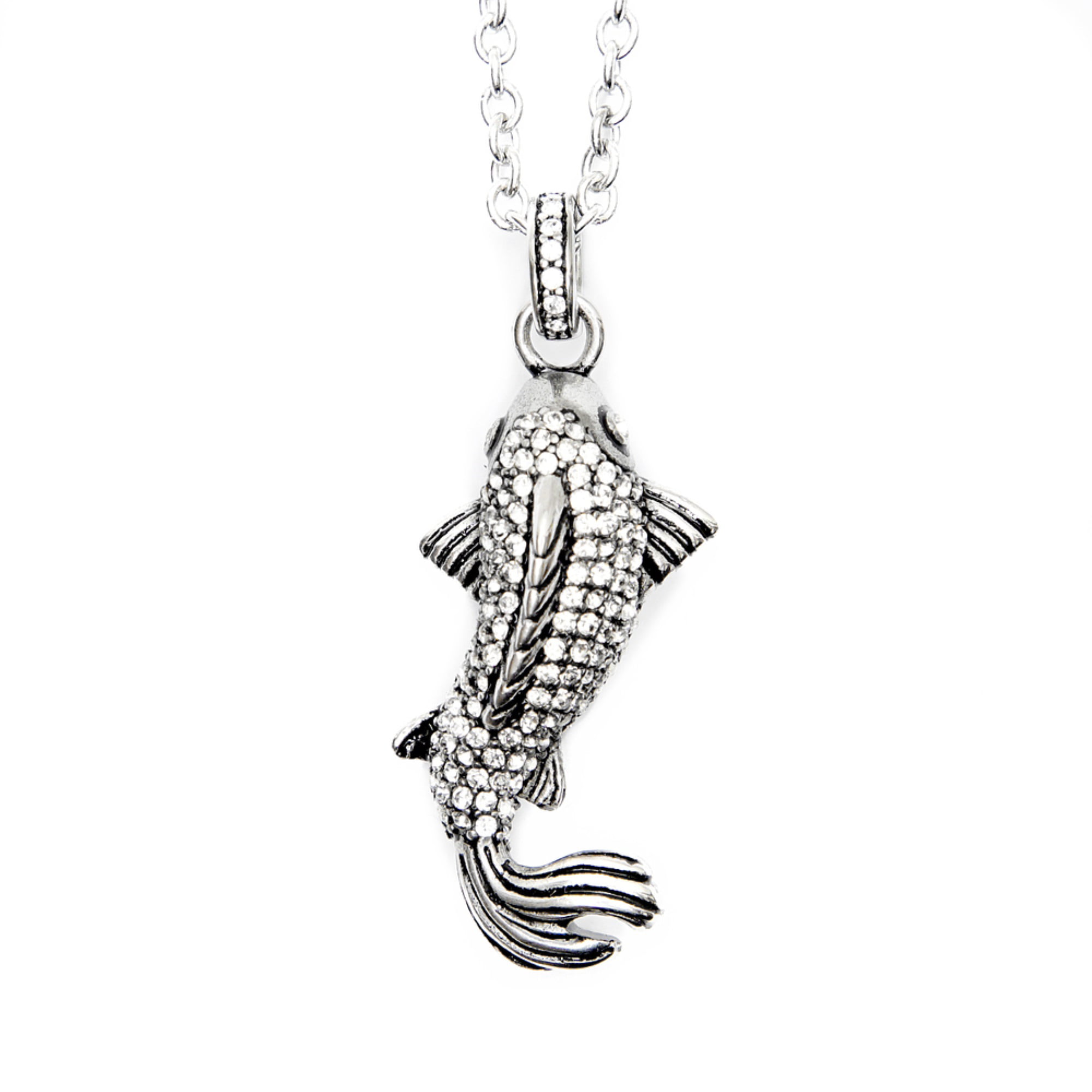 Controse Black & White Sparkling Koi Fish Necklace Stainless Steel