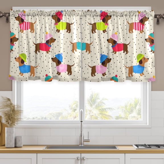 Ryvnso Dachshund Dog Polka Dots Curtains Sets Short Curtain Rod Pocket Half Window Cafe Farmhouse Tier 2 Panels 57"W x 24"L