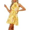 thumbnail image 4 of INSPIRE CHIC Women's Floral Print Sleeveless Halter Neck Belted Fashion Dress Yellow S, 4 of 5