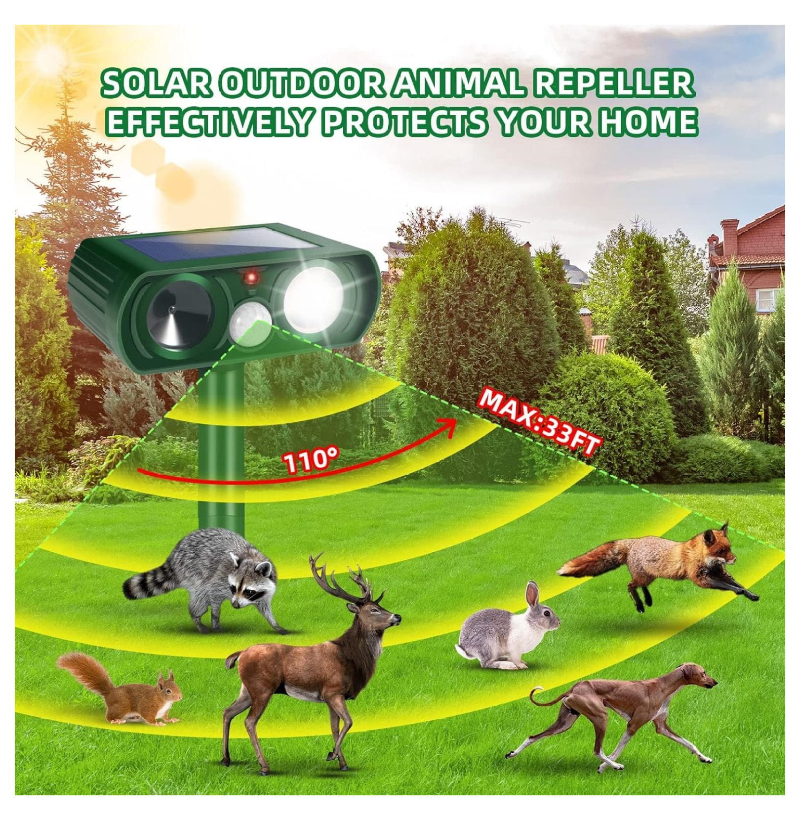 Solar Animal ,4 Pack Ultrasonic Animal Repeller Outdoor with Sensor & Flashing Light,Animal Deterrent Devices Cat,Squirrel,Deer,Dog,Raccoon,Skunk,Rabbit for Yard Garden Lawn