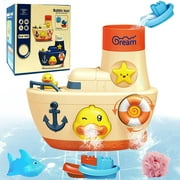 Baby Bath Toys for Toddlers Kids 1-6, Boat Bubble Bathtub Wall Toys Set Ducky Fun Squirt Waterfall Bathroom Toys Fill Spin and Flow Shower Shark Toys, Birthday Gift for Boys and Girls
