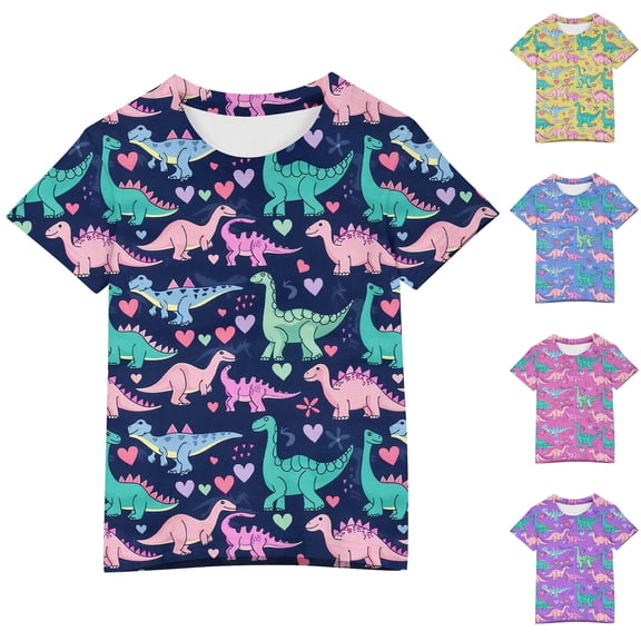 Asxite Toddler Tops Kids Summer Tops Print Crewneck Short Sleeve T Shirt for 3-14 Years